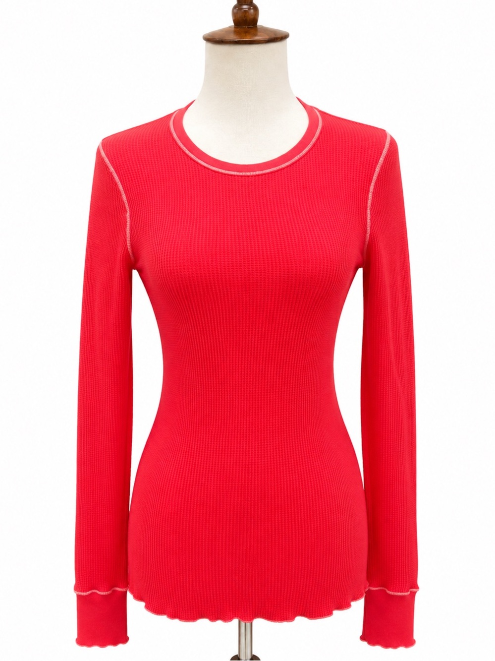 Splendid Thermal Fitted Red Long-Sleeve Ribbed Women's Top Medium